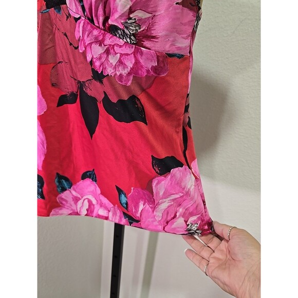 Vtg Y2K Babydoll Fairy Goth Cami Top Satin Womens Sm Pink Red Bright Lace Floral - Picture 3 of 5